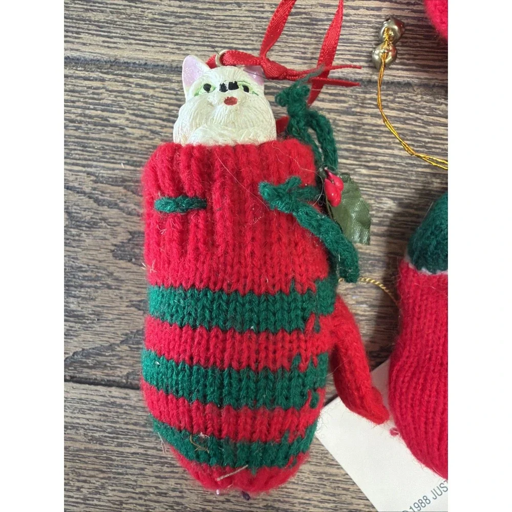 VTG 1988 Just Ducky & Cat‎ Stockings Mittens Christmas Ornaments Nostalgic